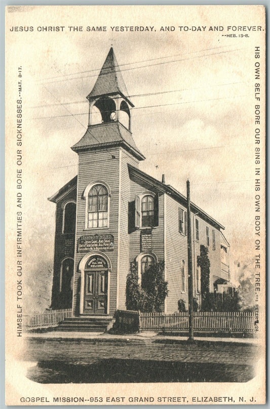 ELIZABETH NJ GOSPEL MISSION EAST GRAND STREET UNDIVIDED ANTIQUE POSTCARD