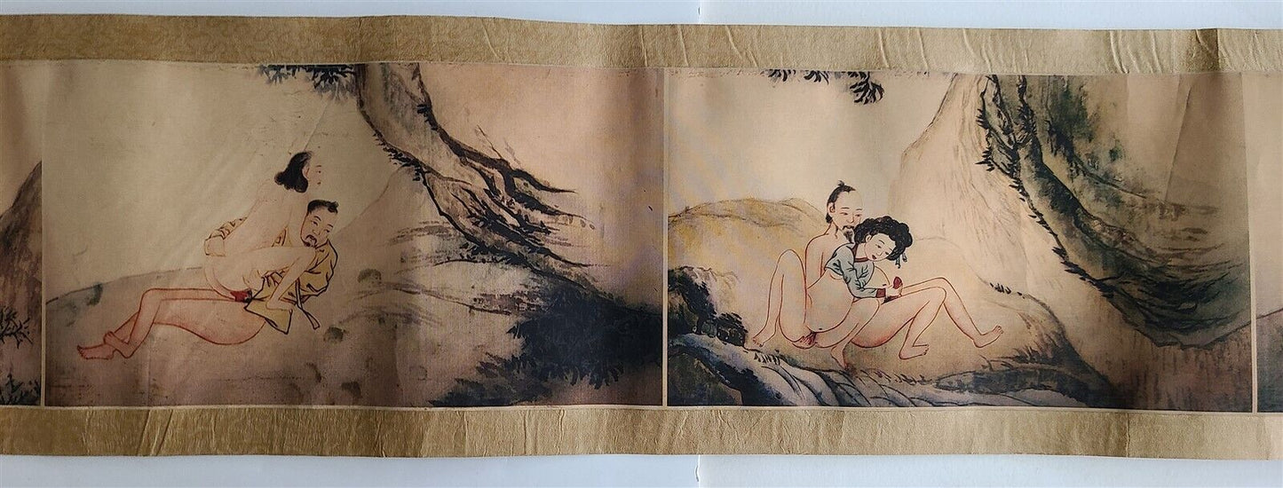 1920s CHINESE EROTIC SCROLL HAND PAINTED vintage SHUNGA 10 by 133"