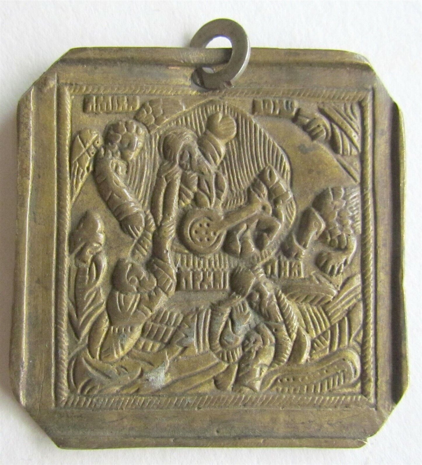 RUSSIAN BRONZE ICON of DESCENT TO THE HELL antique RARE