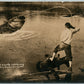 BULL-HEAD NORTH CATHING EXAGGERATED FISHING ANTIQUE REAL PHOTO POSTCARD RPPC