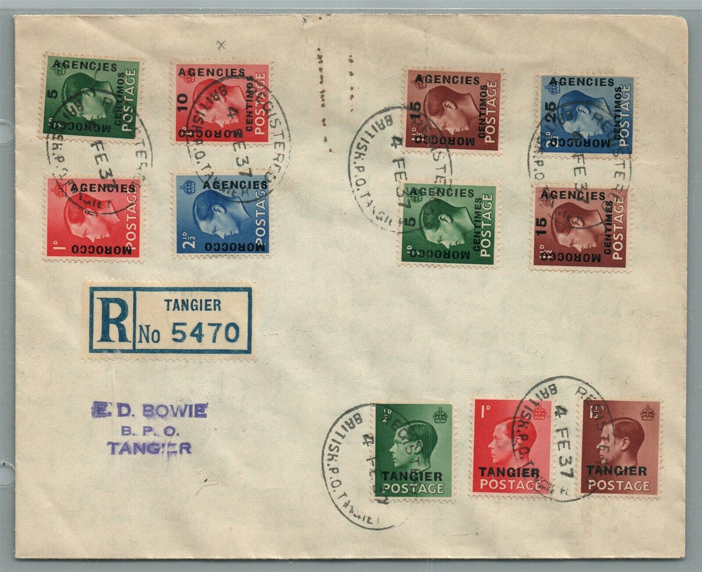 TANGIER MOROCCO VINTAGE 1937 COVER w/ MANY STAMPS