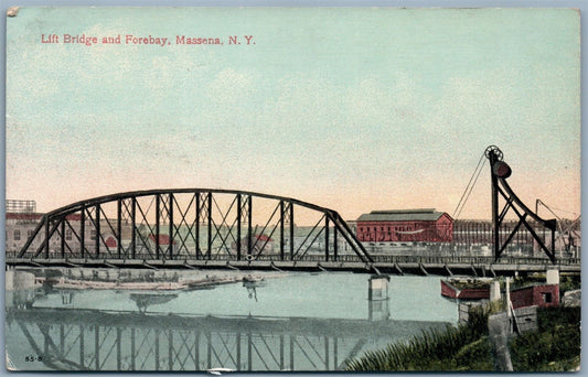 MASSENA NY LIFT BRIDGE & FOREBAY 1915 ANTIQUE POSTCARD