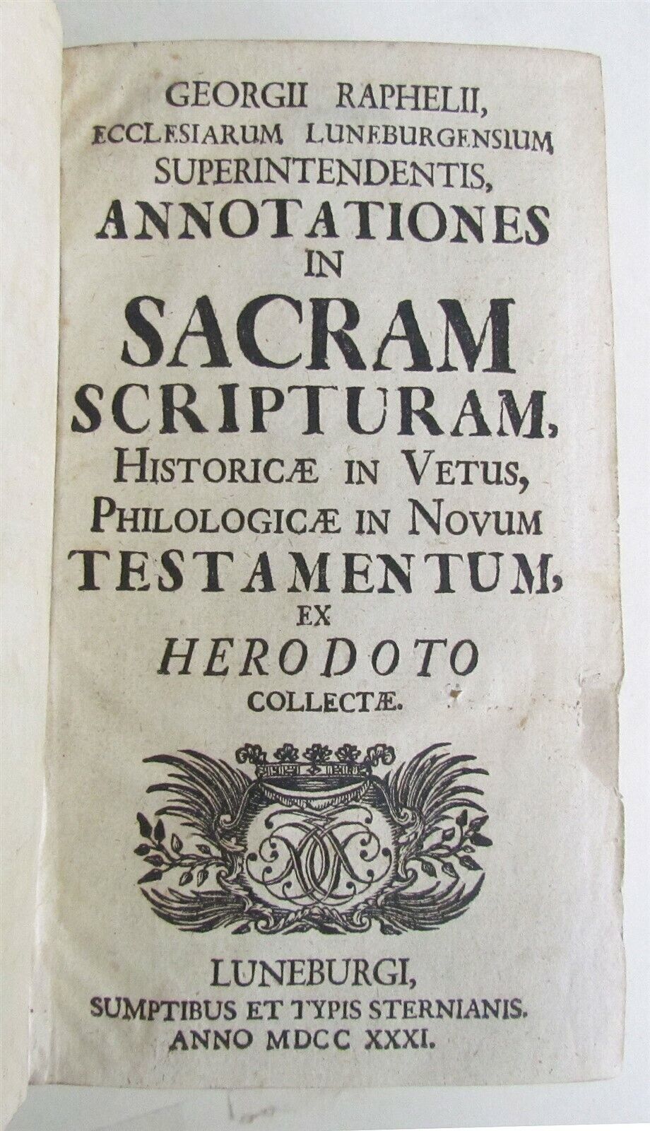 1731 ANNOTATIONES in SACRAM SCRIPTURAM ex HERODOTO COLLECTAE antique VELLUM