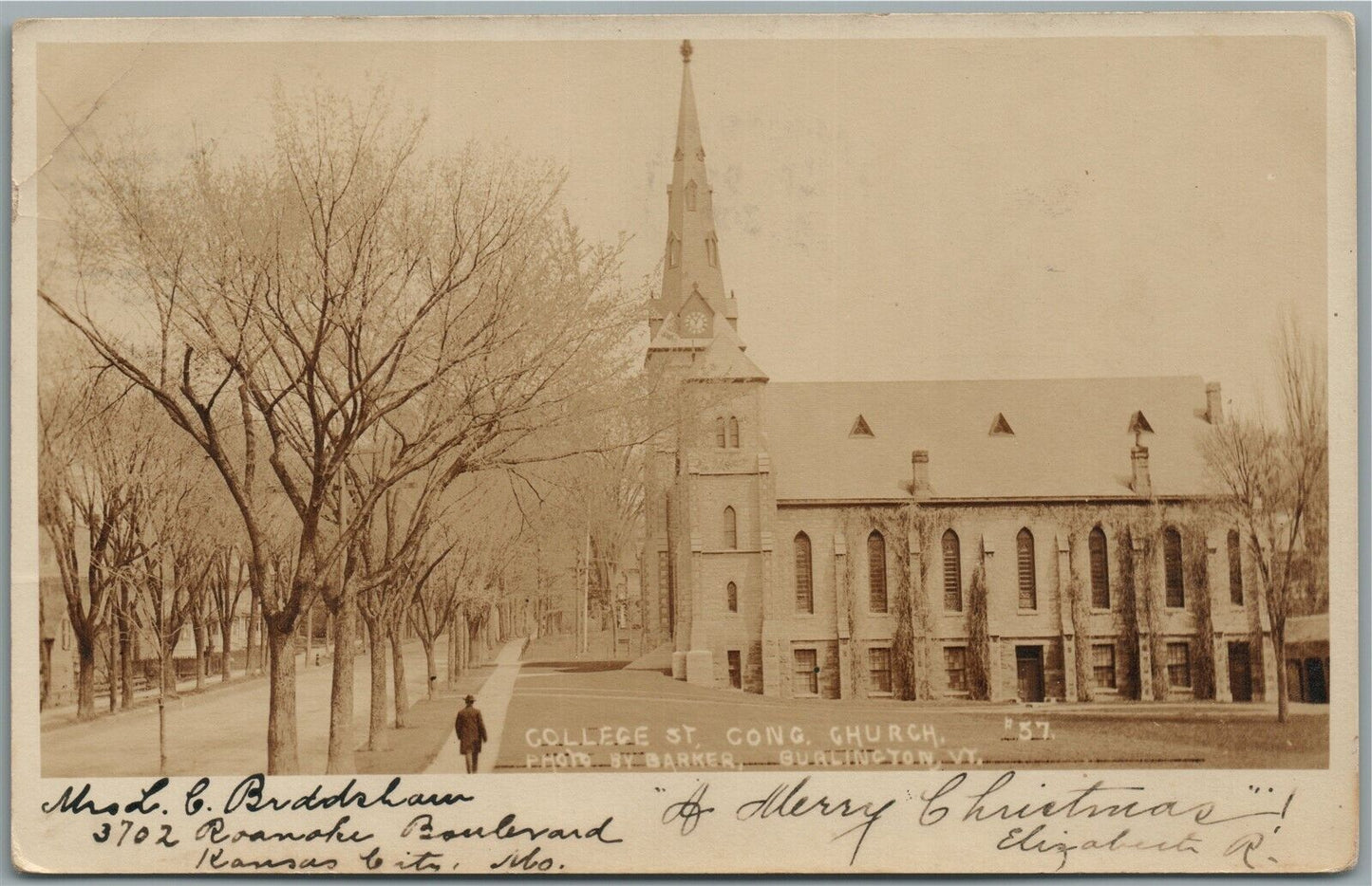 BURLINGTON VT COLLEGE ST. CHURCH ANTIQUE REAL PHOTO POSTCARD RPPC