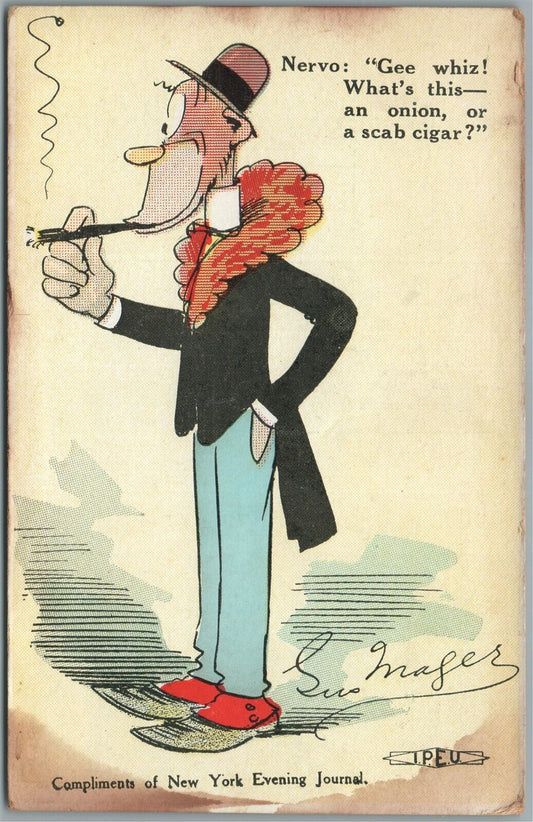 CIGAR SMOKER COMIC ANTIQUE POSTCARD