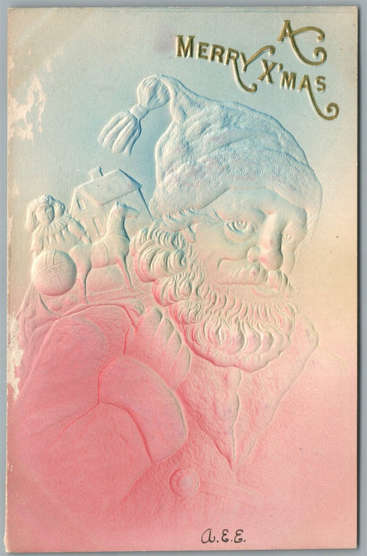 SANTA MERRY CHRISTMAS EMBOSSED ANTIQUE POSTCARD