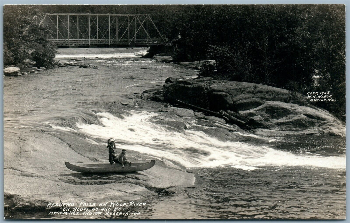 MENOMINEE INDIAN RESERVATION KESHENA FALLS WOLF RIVER ANTIQUE REAL PHOTO PC RPPC