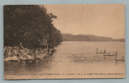 ANDOVER NJ CAMP WAWAYANDA YMCA CAMP FOR BOYS SWIMMING DOCK VINTAGE POSTCARD