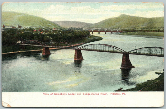 PITTSTON PA CAMPBELLS LEDGE & SUSQUEHANNA RIVER ANTIQUE POSTCARD