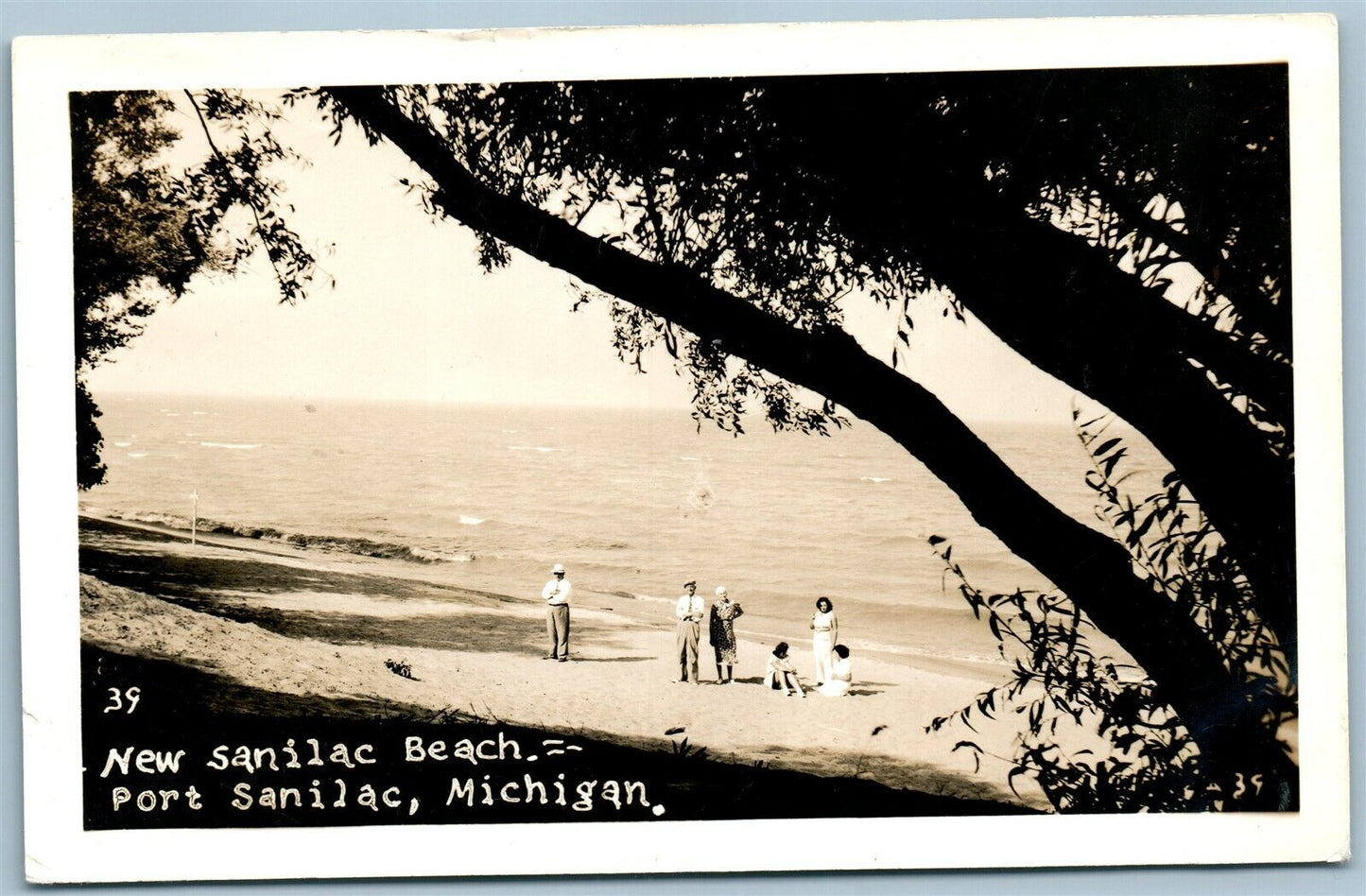 PORT SANILAC MI BEACH VINTAGE REAL PHOTO POSTCARD RPPC