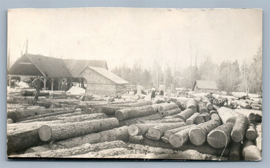 LUMBER SCENE ANTIQUE REAL PHOTO POSTCARD RPPC