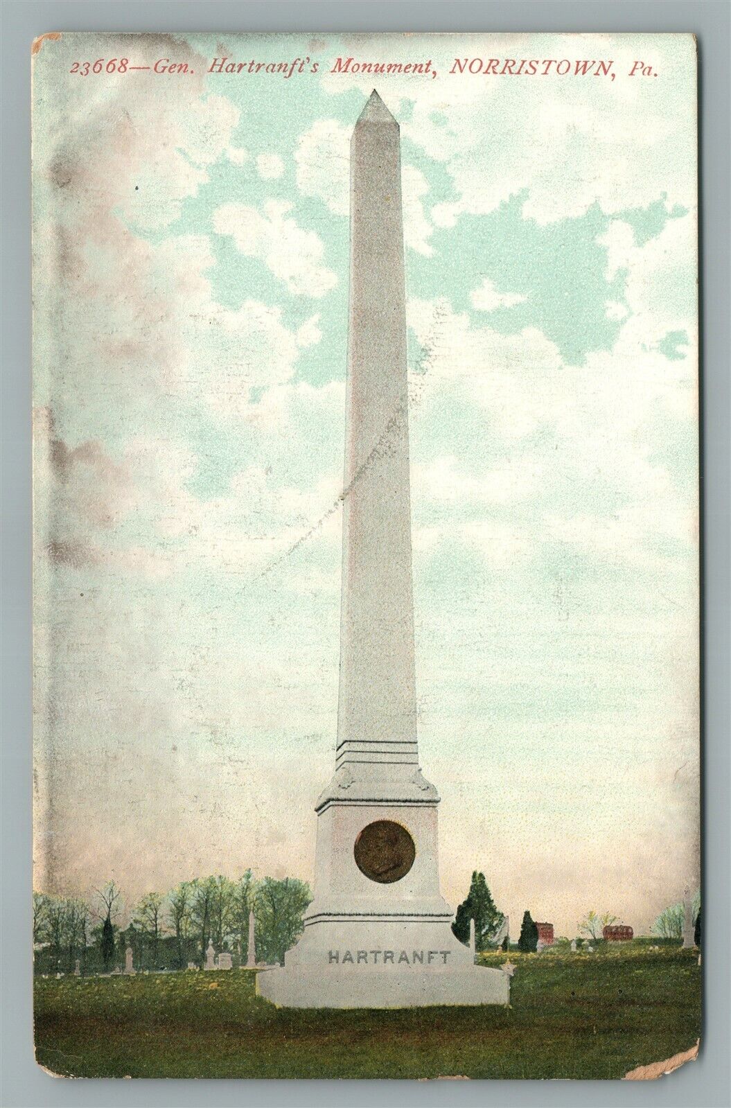 NORRISTOWN PA GEN. HARTRANFT'S MONUMENT ANTIQUE POSTCARD
