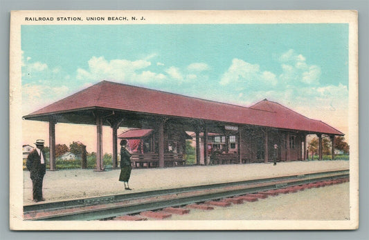 UNION BEACH NJ RAILROAD STATION RAYLWAY TRAIN DEPOT ANTIQUE POSTCARD