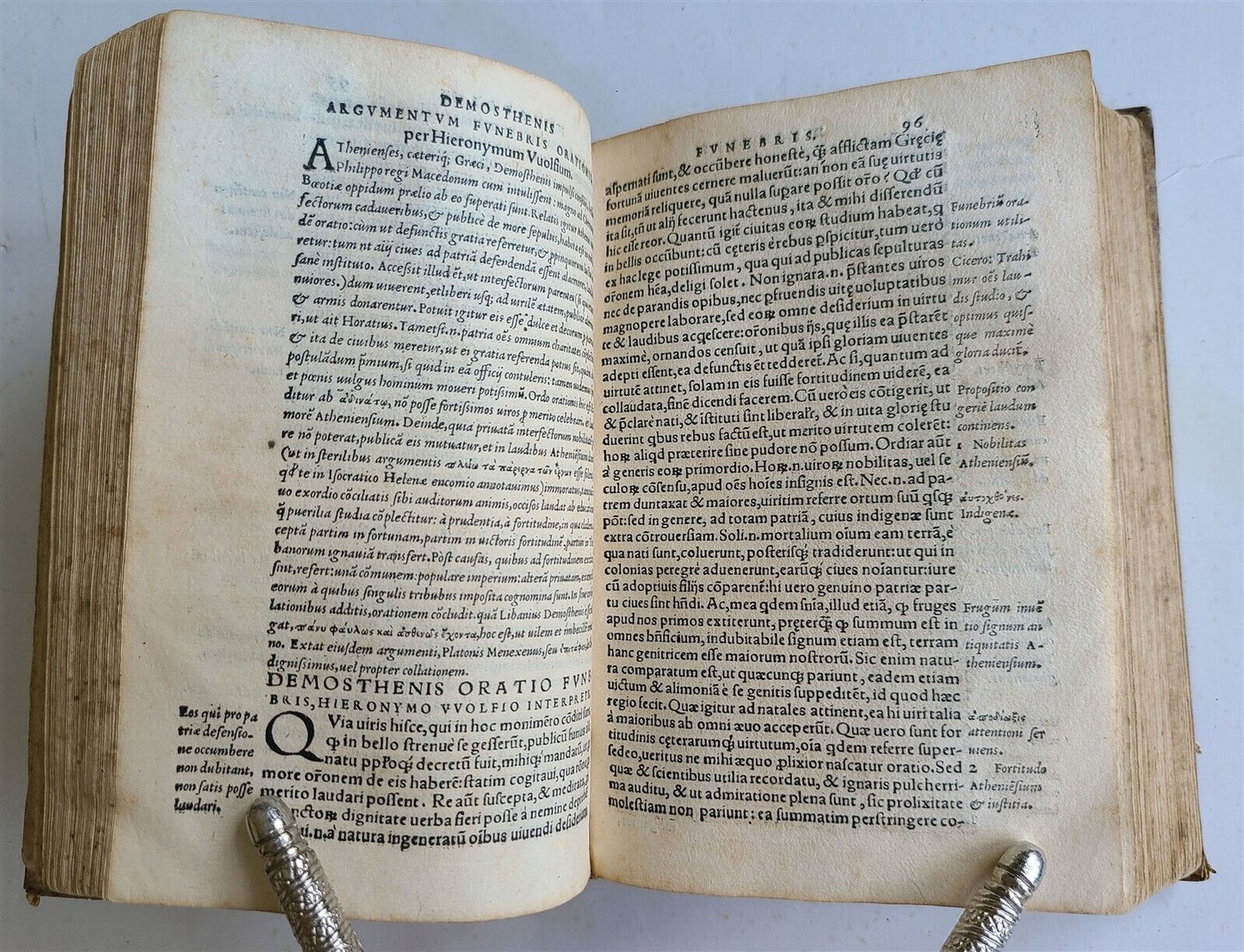 1550 POLITICAL SPEECHES by DEMOSTHENES antique VELLUM BOUND rare