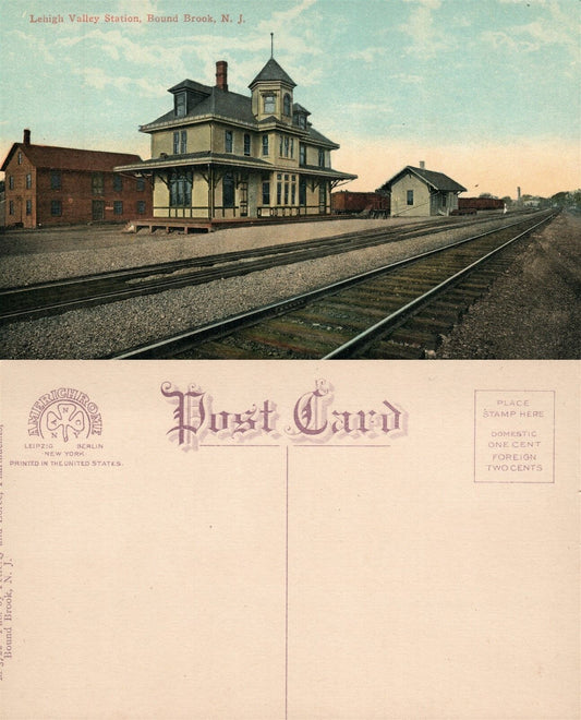 BOUND BROOK N.J. LEHIGH VALLEY RAILWAY STATION ANTIQUE POSTCARD RAILROAD DEPOT