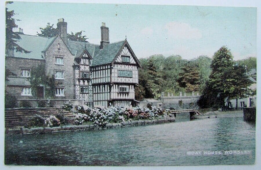 VINTAGE BRITISH POSTCARD BOAT HOUSE WORSLEY UK