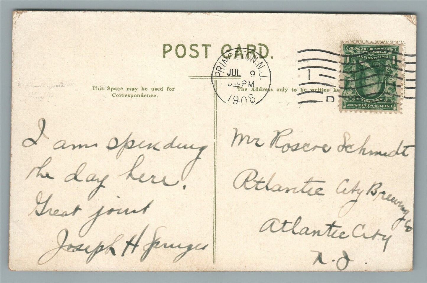 PRINCETON NJ LOCH CARNEGIE DAM NEAR KINGSTON ANTIQUE POSTCARD