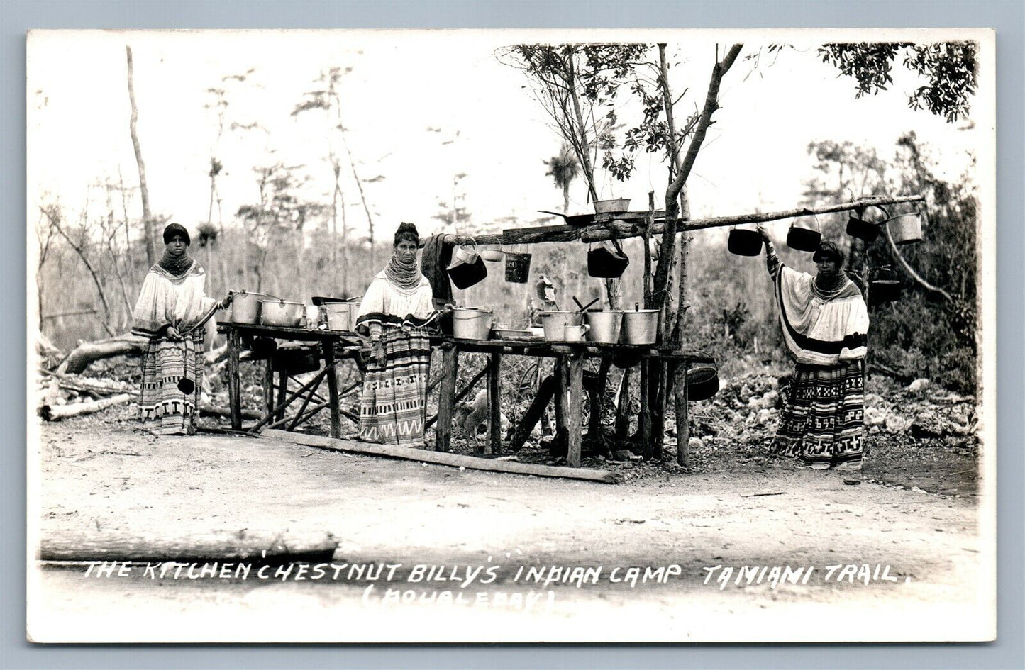 AMERICAN SEMINOLE INDIAN KITCHEN TAMAIAMI TRAIL VINTAGE REAL PHOTO POSTCARD RPPC