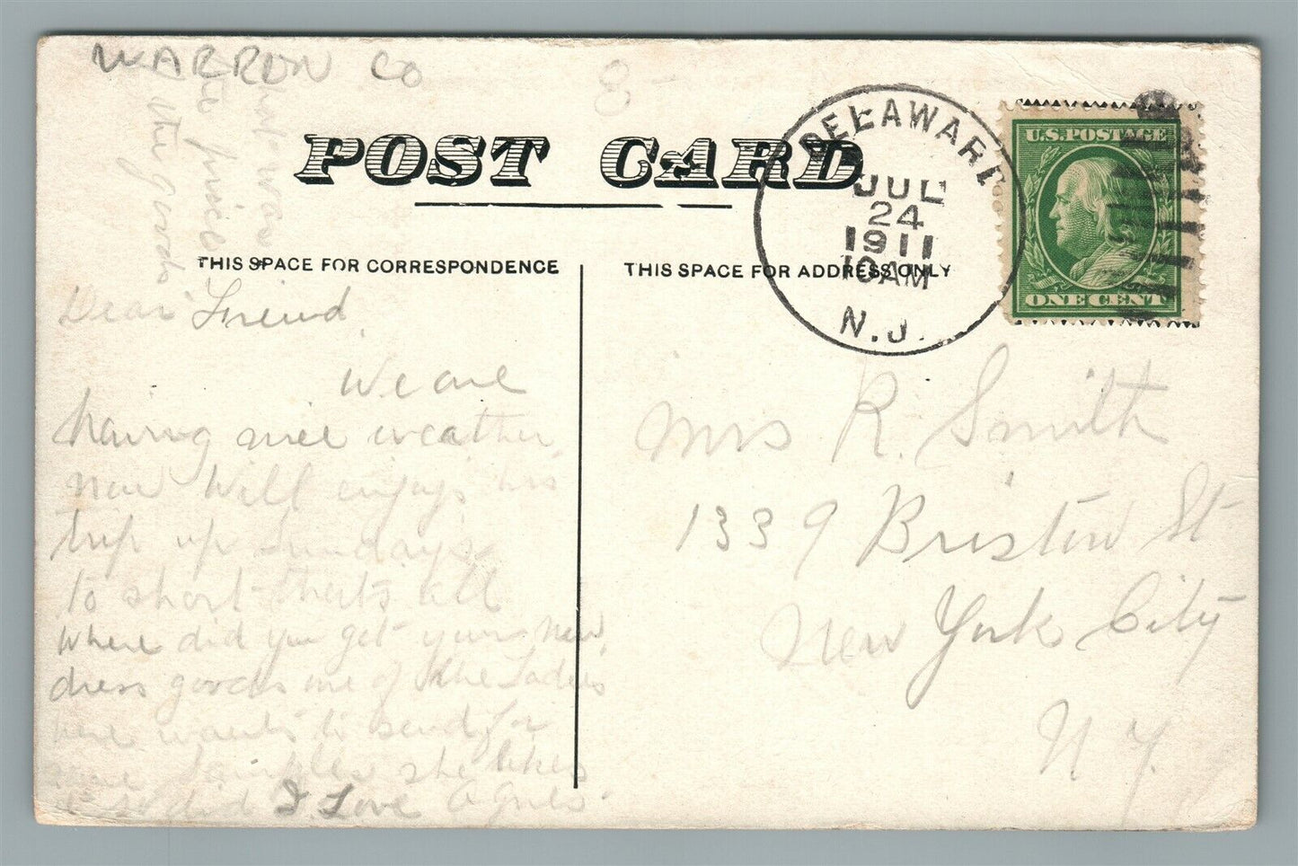 DELAWARE NJ LANDSCAPE ANTIQUE POSTCARD