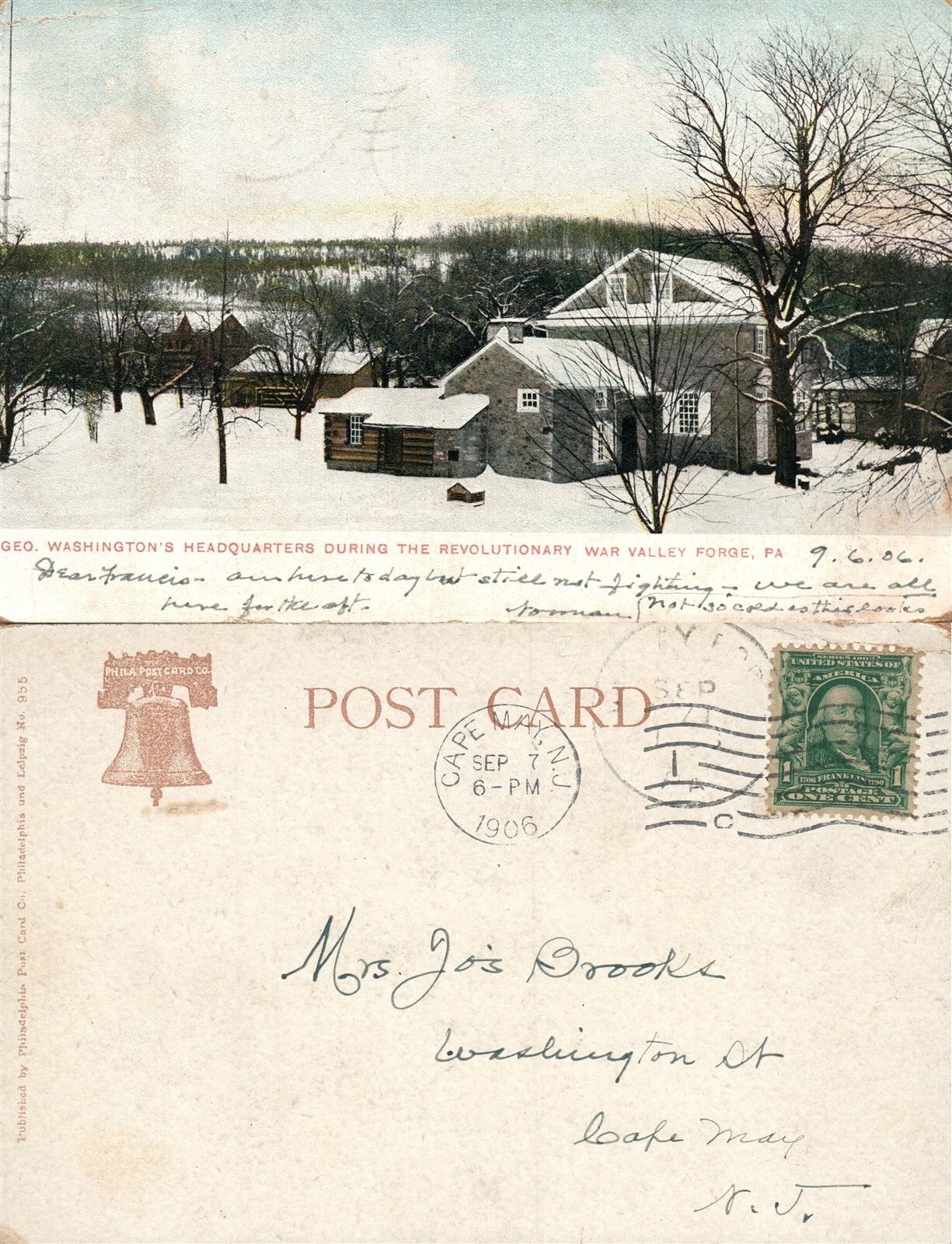 VALLEY FORGE PA WASHINGTON HEADQUARTERS 1906 UNDIVIDED ANTIQUE POSTCARD