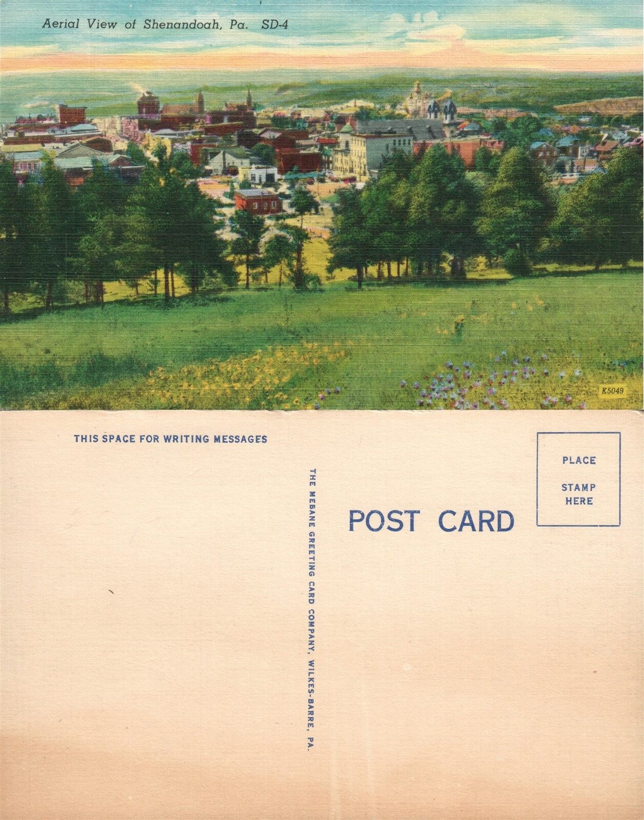 SHENANDOAH PA AERIAL VIEW VINTAGE POSTCARD