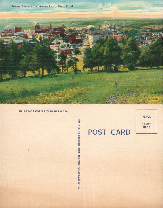 SHENANDOAH PA AERIAL VIEW VINTAGE POSTCARD
