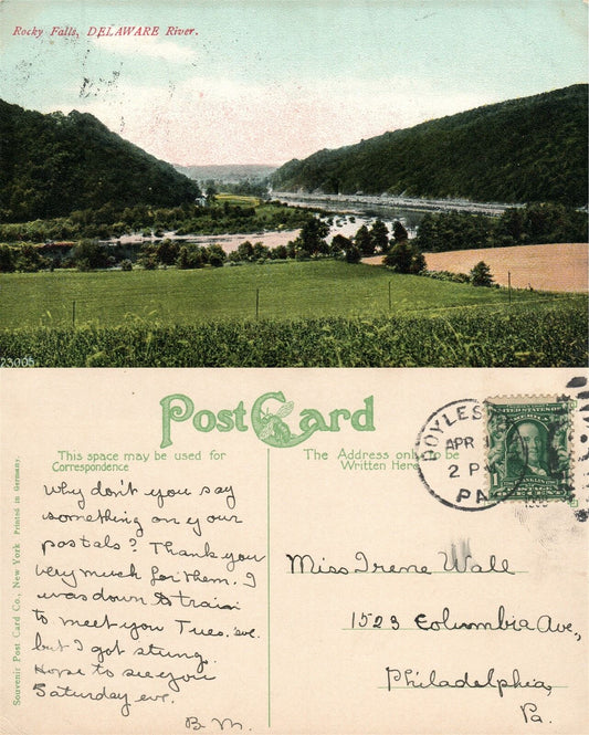 ROCKY FALLS DELAWARE RIVER BUCKS COUNTY PA VINTAGE POSTCARD