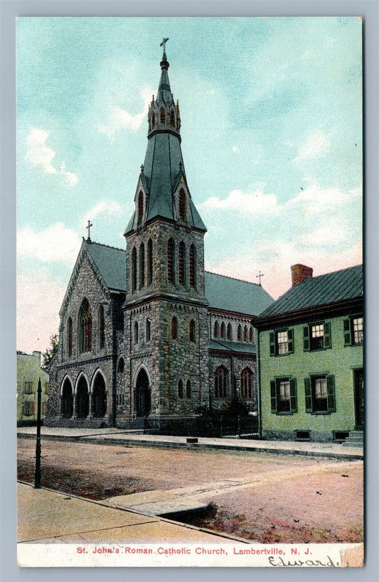 LAMBERTVILLE NJ ST.JOHN'S ROMAN CATHOLIC CHURCH ANTIQUE POSTCARD