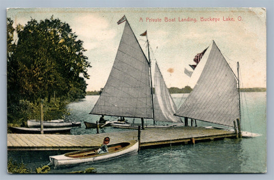 BUCKEYE LAKE OH PRIVATE BOAT LANDING 1908 ANTIQUE POSTCARD