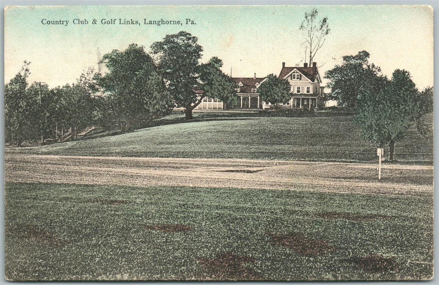 LANGHORNE PA COUNTRY CLUB & GOLF LINKS 1909 ANTIQUE POSTCARD