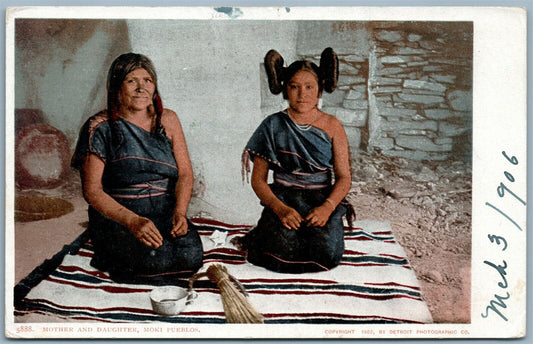 MOKI PUEBLOS MOTHER & DAUGHTER 1906 ANTIQUE UNDIVIDED POSTCARD