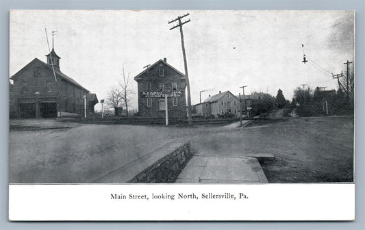 SELLERSVILLE PA MAIN STREET DOUBLE SIDED ANTIQUE POSTCARD