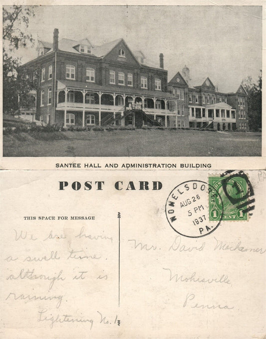 WOMELSDORF PA BETHANY ORPHANS' HOME SANTEE HALL ANTIQUE POSTCARD w/CORK CANCEL