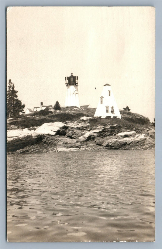 BOOTHBAY HARBOR ME BURNT ISLAND LIGHTHOUSE 1938 VINTAGE REAL PHOTO POSTCARD RPPC