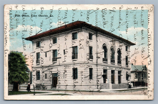 LAKE CHARLES LA POST OFFICE ANTIQUE POSTCARD