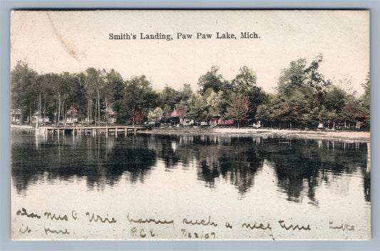 PAW PAW LAKE MI SMITH'S LANDING 1907 ANTIQUE POSTCARD