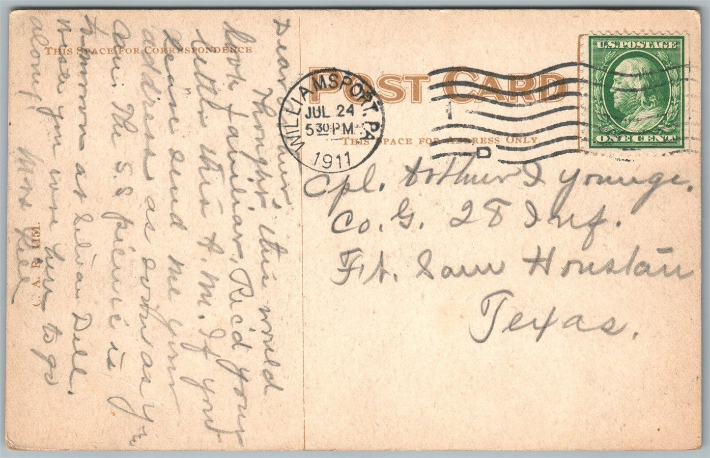 WILLIAMSPORT PA MARKET STREET BRIDGE w/ TROLLEY 1911 ANTIQUE POSTCARD