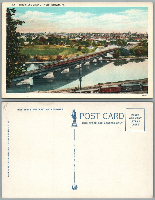NORRISTOWN PA BIRD'S EYE VIEW ANTIQUE POSTCARD railroad railway train