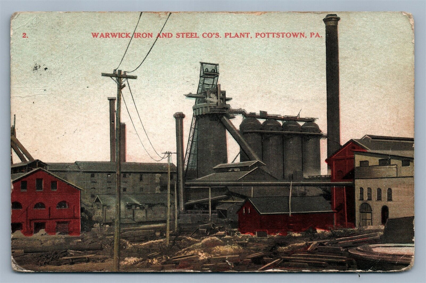POTTSTOWN PA WARWICK & STEEL CO'S PLANT ANTIQUE POSTCARD CORK CANCEL