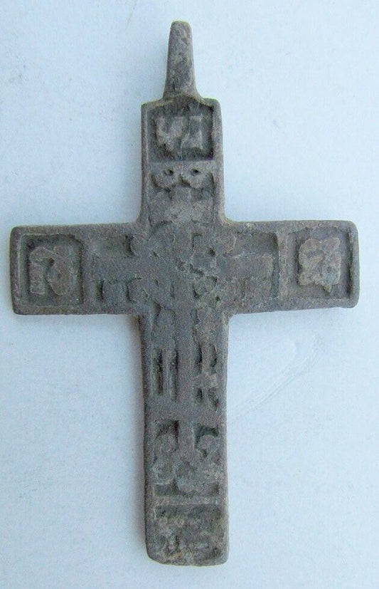 RUSSIAN 17th CENTURY ANTIQUE BRASS NECK CROSS icon