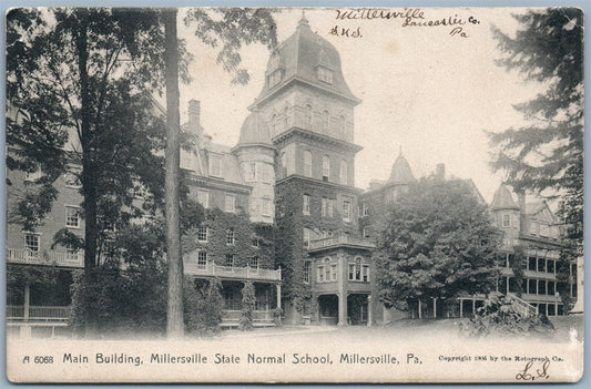 MILLERSVILLE PA STATE NORMAL SCHOOL 1906 UNDIVIDED ANTIQUE POSTCARD CORK STAMP