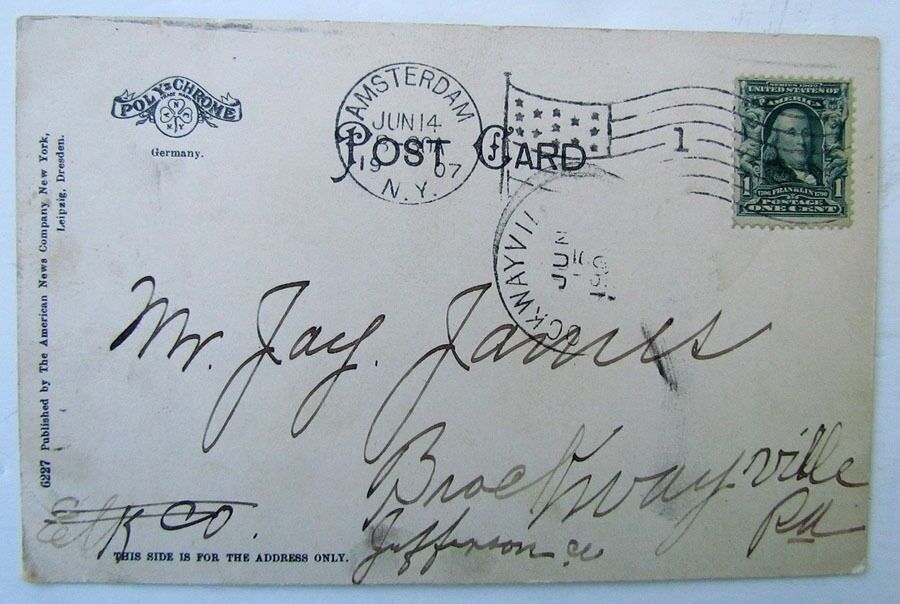 VINTAGE 1907 UNDIVIDED POSTCARD MAIN STREET WEST AMSTERDAM NEW YORK signs horses