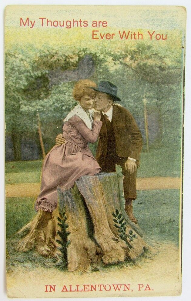 1918 ANTIQUE ROMANTIC POSTCARD - MY THOUGHTS ARE EVER WITH YOU IN ALLENTOWN PA