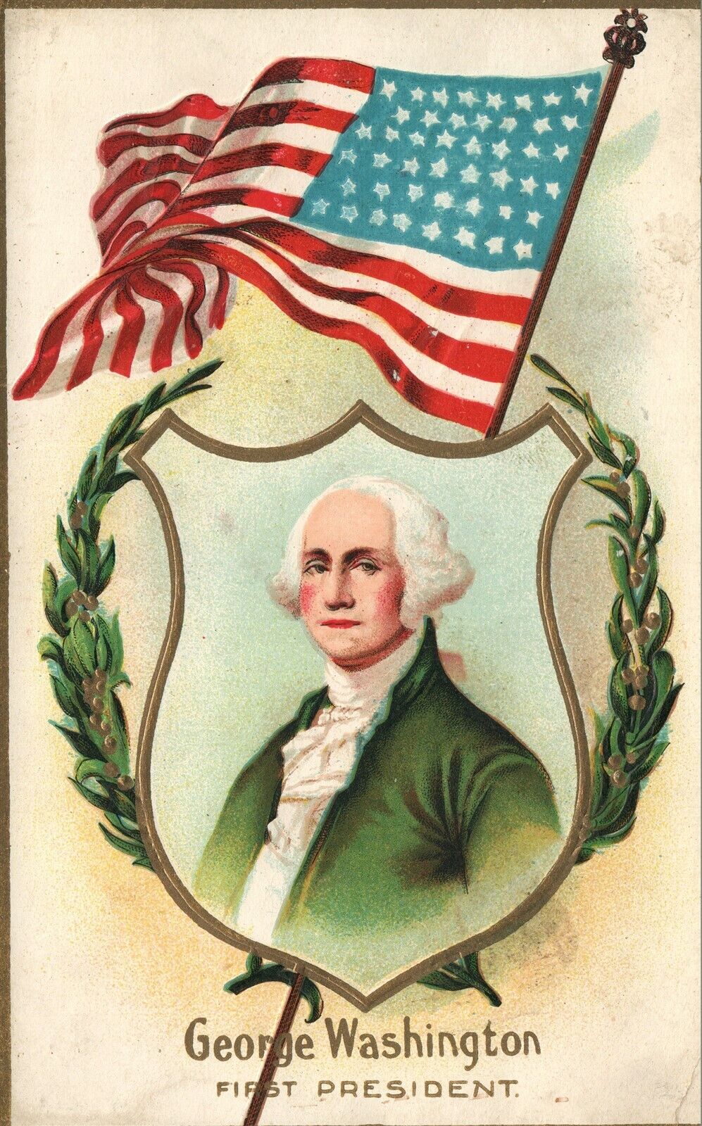 GEORGE WASHINGTON FIRST PRESIDENT EMBOSSED ANTIQUE PATRIOTIC POSTCARD