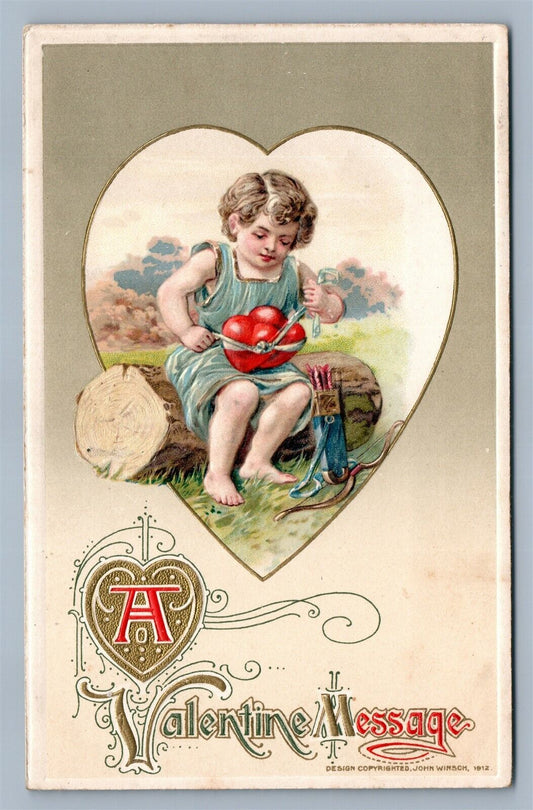 VALENTINE 1912 SAMUEL SCHMUCKER ANTIQUE POSTCARD by JOHN WINSCH w/ CUPID