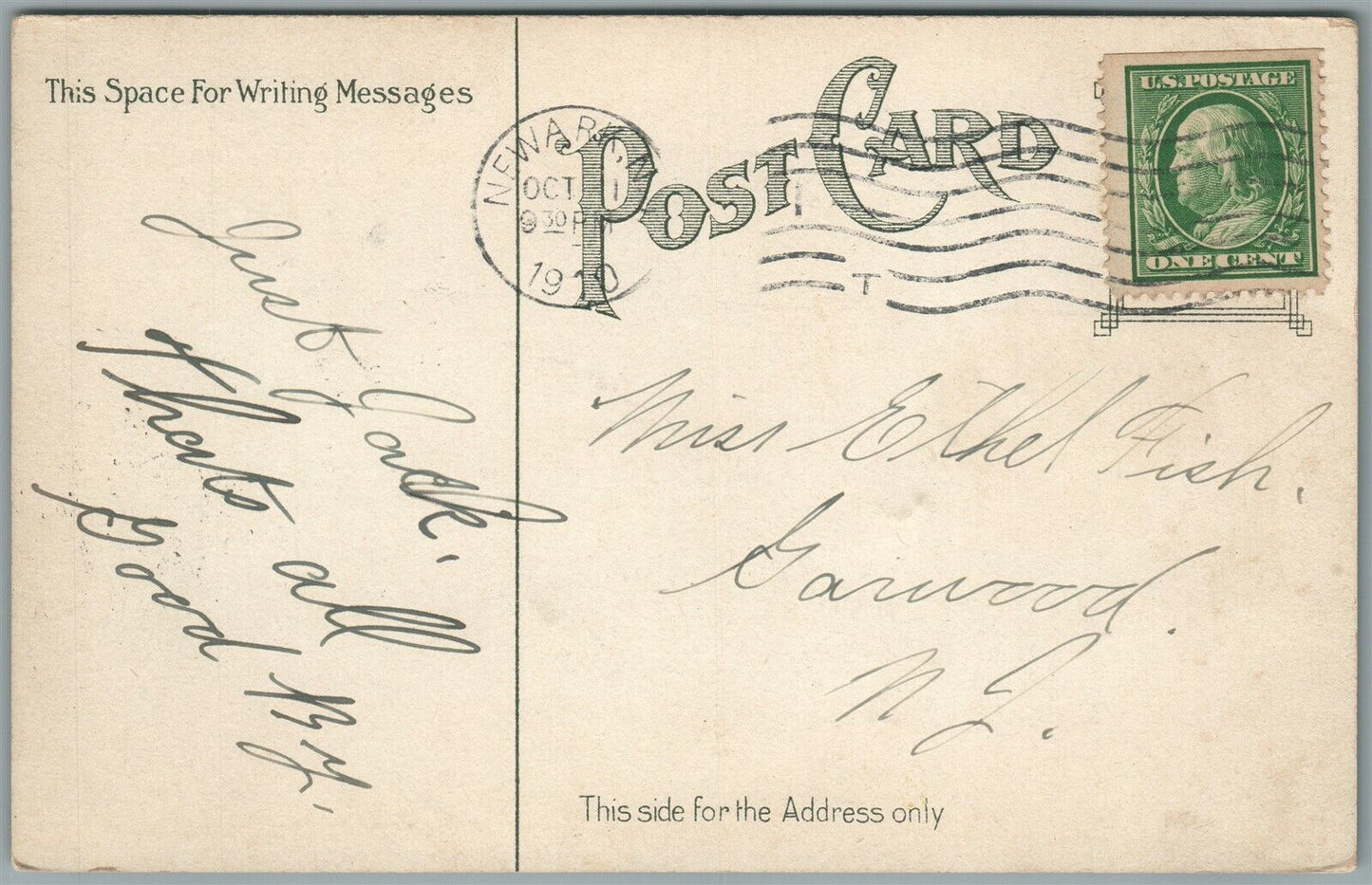 NEWARK NJ HILLSIDE PARK ANTIQUE POSTCARD