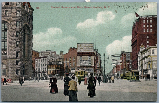 BUFFALO NY SHELTON SQUARE & MAIN STREET ANTIQUE POSTCARD