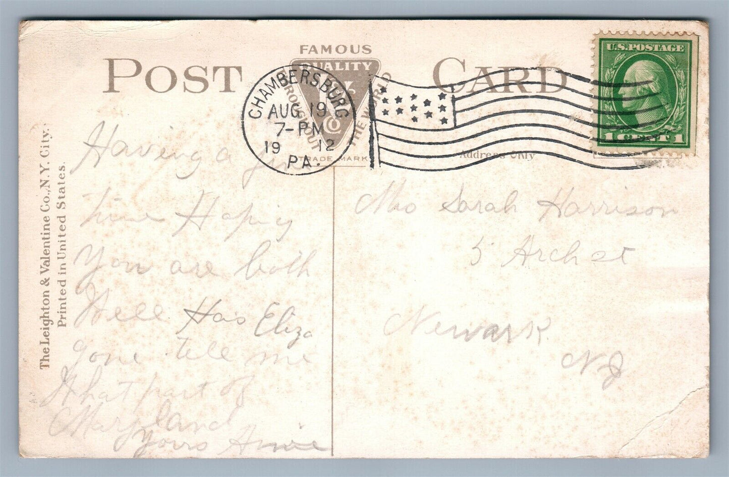 CHAMBERSBURG PA FIRST UB CHURCH ANTIQUE POSTCARD