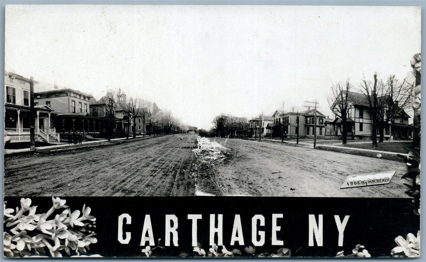 CARTHAGE NY STREET SCENE ANTIQUE REAL PHOTO POSTCARD RPPC by H.M.BEACH