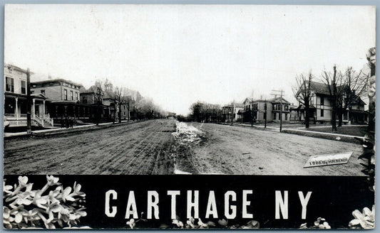 CARTHAGE NY STREET SCENE ANTIQUE REAL PHOTO POSTCARD RPPC by H.M.BEACH